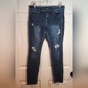 Stretchy Distressed Dark Blue Skinny Jeans Some Stretching Inner Thigh